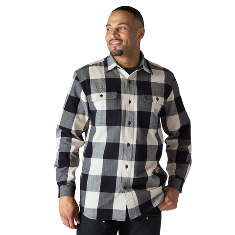 Carhartt Loose Fit Heavyweight Flannel Long-Sleeve Plaid Shirt Oat Milk Beige