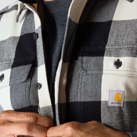 Carhartt Loose Fit Heavyweight Flannel Long-Sleeve Plaid Shirt Oat Milk Beige
