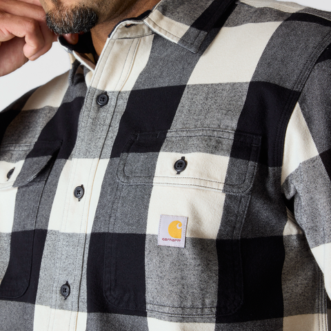 Carhartt Loose Fit Heavyweight Flannel Long-Sleeve Plaid Shirt Oat Milk Beige