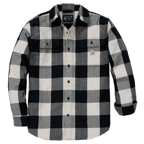 Carhartt Loose Fit Heavyweight Flannel Long-Sleeve Plaid Shirt Oat Milk Beige