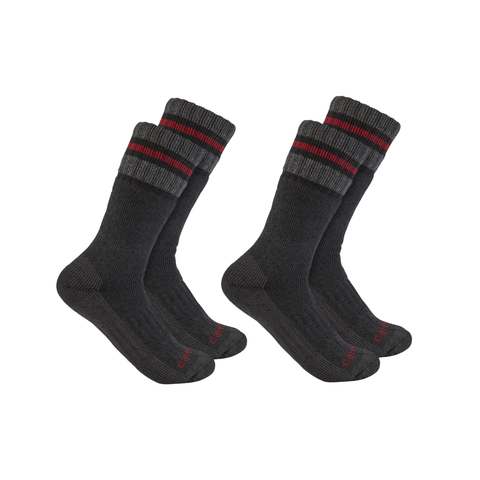 Carhartt Heavyweight Synthetic-Wool Blend Boot Sock 2 pairs Black/Red